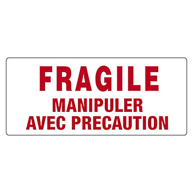 Étiquette de signalisation - ''FRAGILE MANIPULER AVEC PRECAUT'' 115 x 60 mm